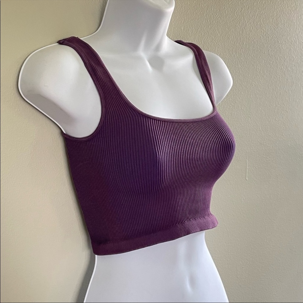Free People Movement Happiness Runs Square Neck Crop Tank in Brushed Maroon NWOT - Picture 5 of 7
